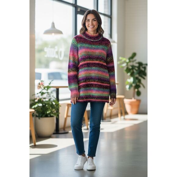 LOGO by Lori Goldstein Ombre' Stripe Knit Mock-Neck Sweater Rainbow Size 3X - Picture 1 of 6